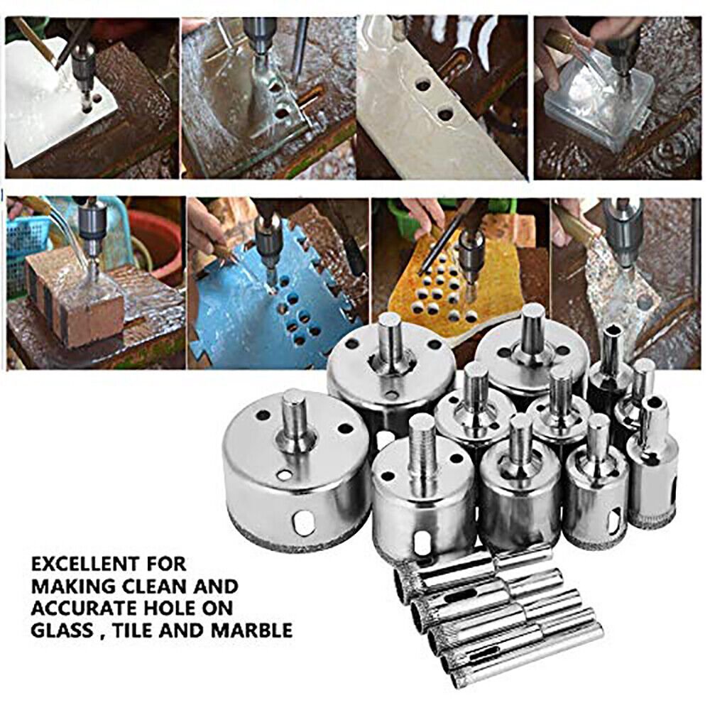 15 pcs diamond drill bit set hole drill 6mm - 50mm for glass marble granite - HomeDIYer