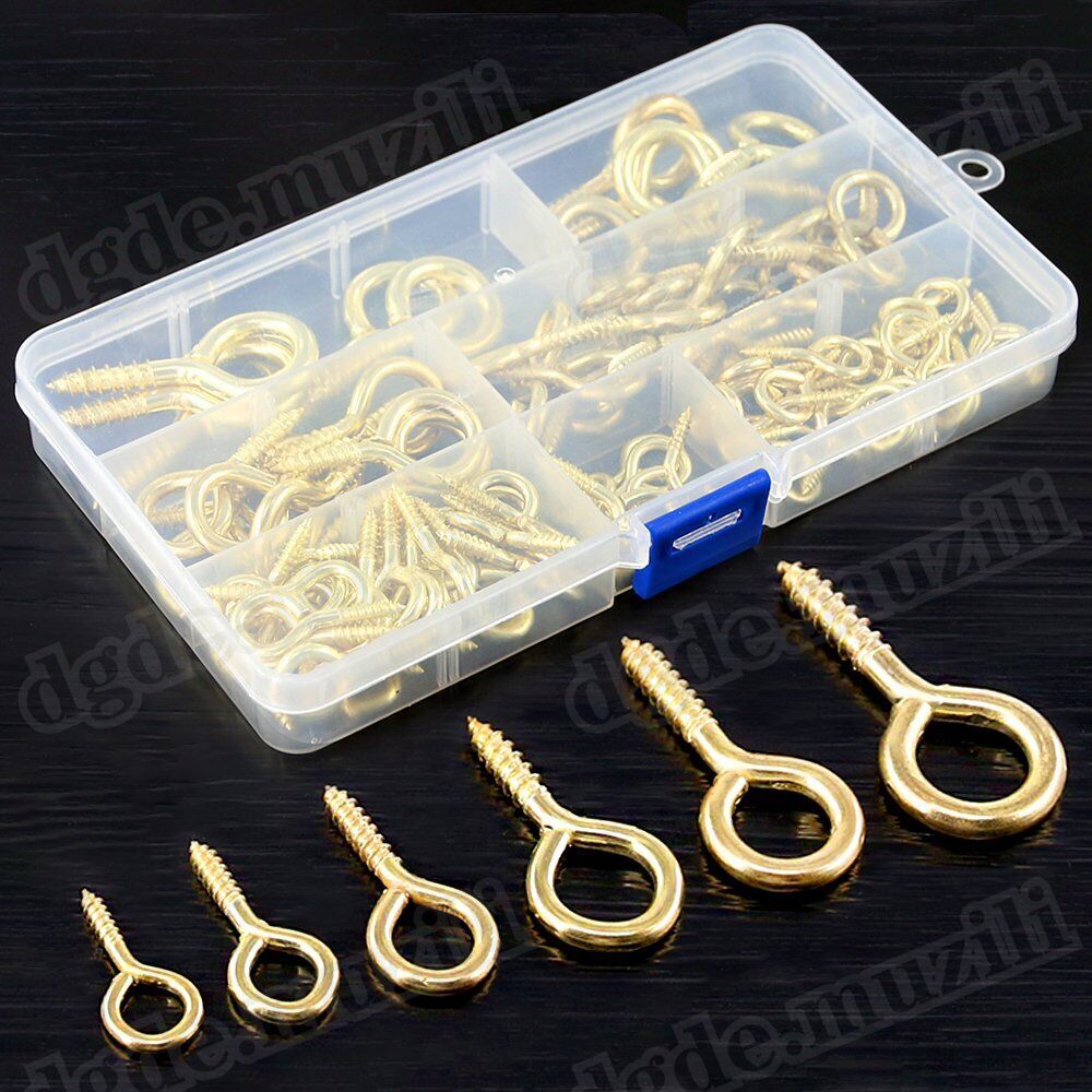 280pcs Eyebolts Screw Hooks Eye Hooks Wood Thread Copper Plating - HomeDIYer
