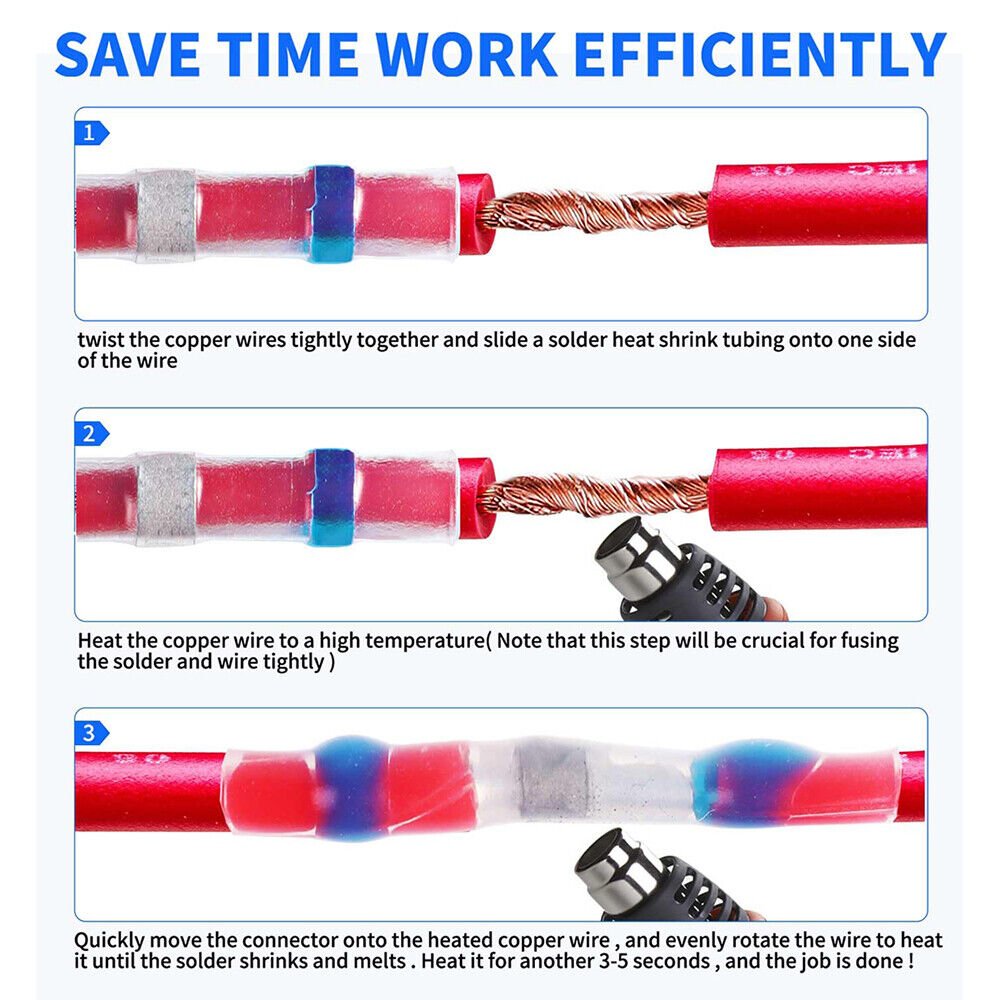 200pcs Solder Sleeve Seal Heat Shrink Butt Wire Connectors Terminals Waterproof - HomeDIYer