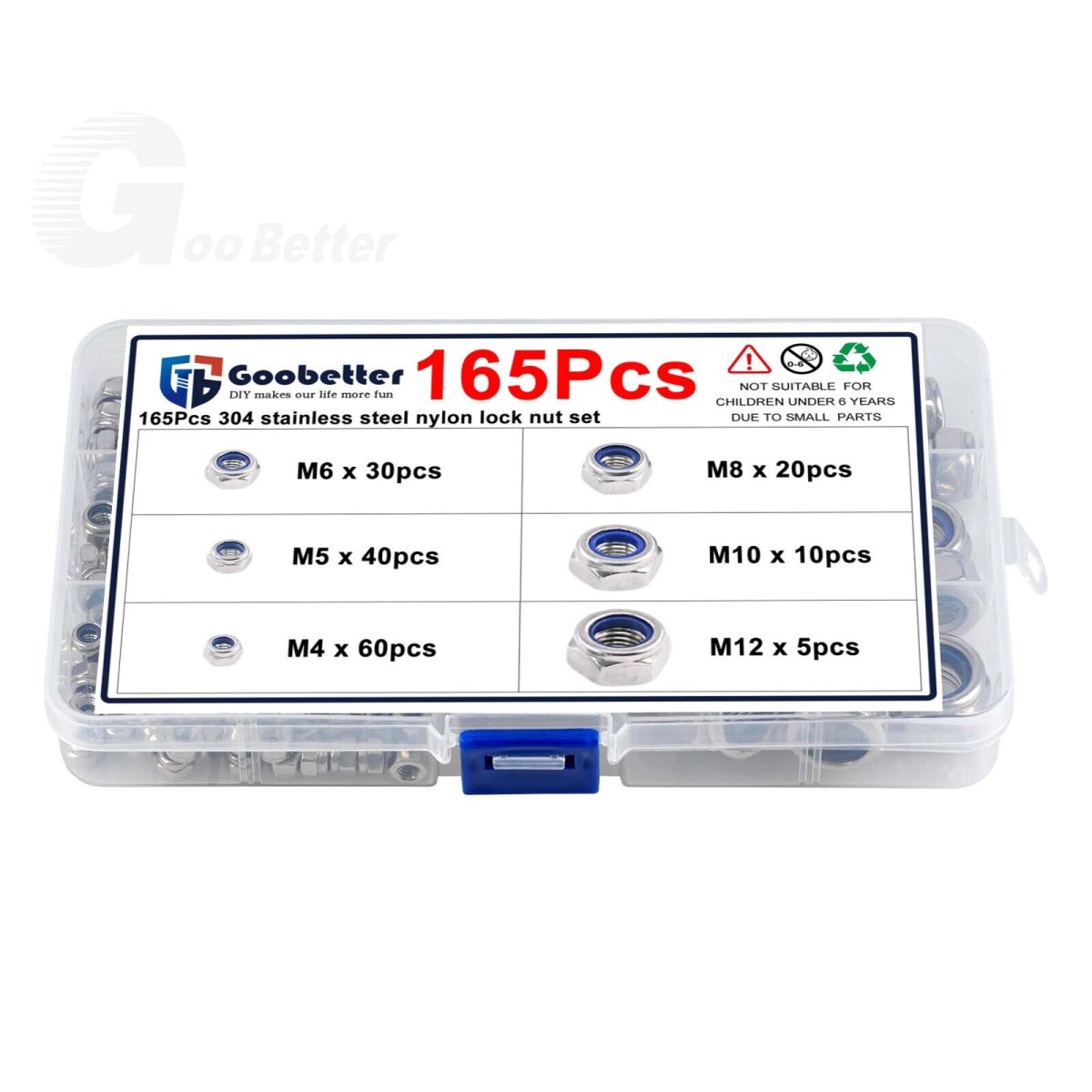 M4 M5 M6 M8 M10 M12 Nut Nylon Insert Lock Hex Nut Kits A2 Stainless Steel Metric - HomeDIYer