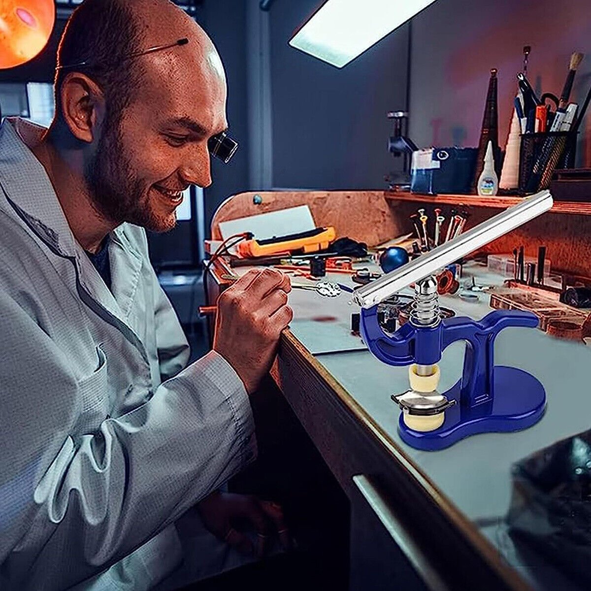 Watch Press Set - Watch Back Case Closer - Glass Fitting Watchmaker Repair Tool Kit. with 12 Snap on Fitting Dies/Moulds - HomeDIYer