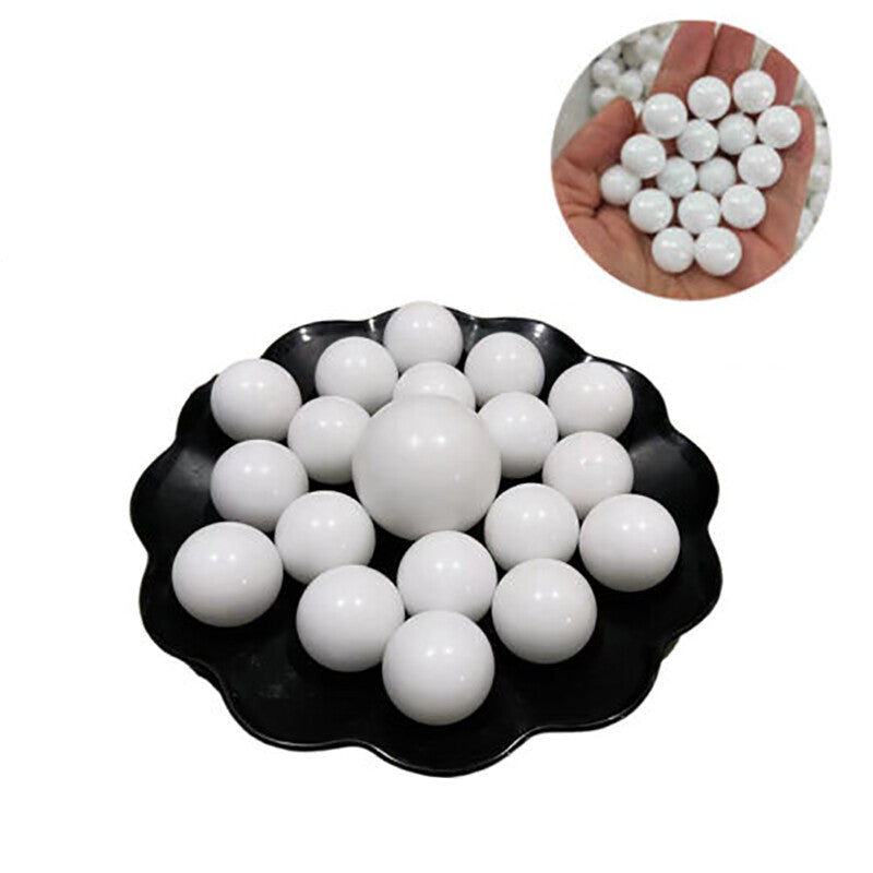 Close-up of polyoxymethylene plastic ball showing high precision craftsmanship