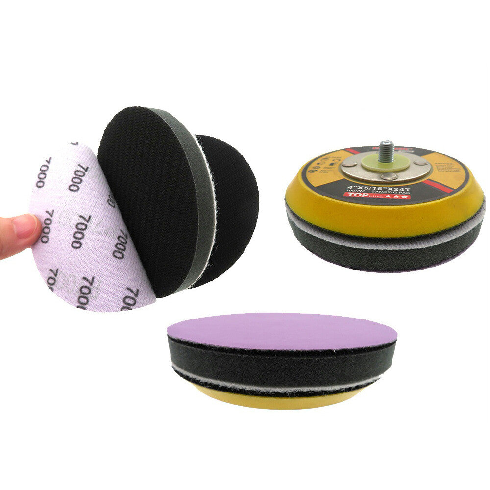 Stack of 4-inch 100mm wet and dry purple sandpaper discs, demonstrating the product quantity and consistent color.