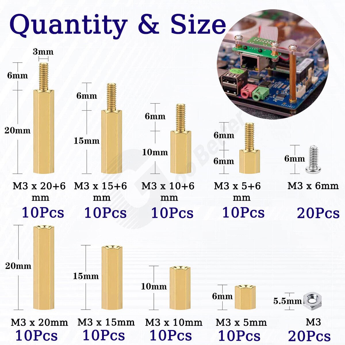 120Pcs M3 Male Female Brass Hex Column Standoff Spacer PCB Board Screw Nut Kit - HomeDIYer