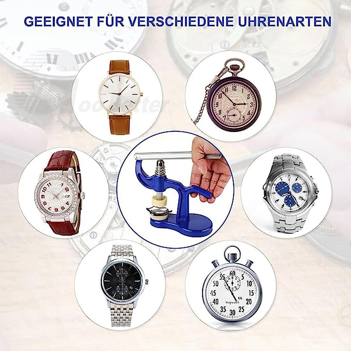 Watch Press Set - Watch Back Case Closer - Glass Fitting Watchmaker Repair Tool Kit. with 12 Snap on Fitting Dies/Moulds - HomeDIYer