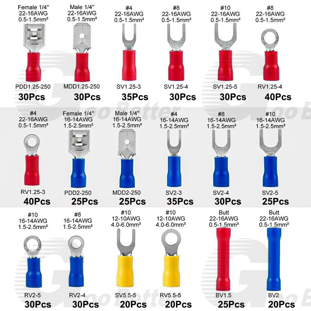 520Pcs Insulated Electrical Wire Splice Terminal Ring Spade Crimp Connector Kit - HomeDIYer