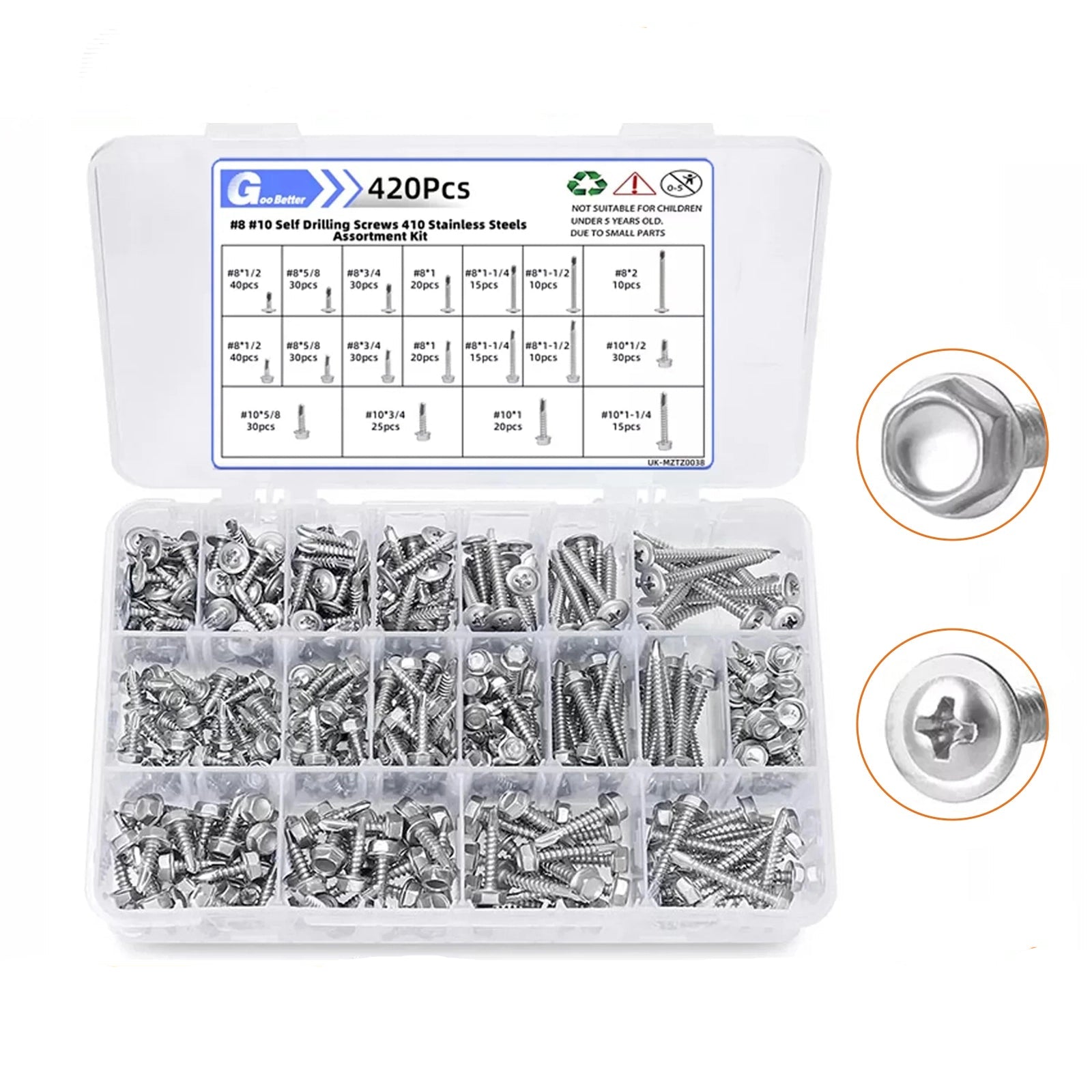 420 Pcs 8 10 Self Drilling Screws 410 stainless steels Assortment Kit - HomeDIYer