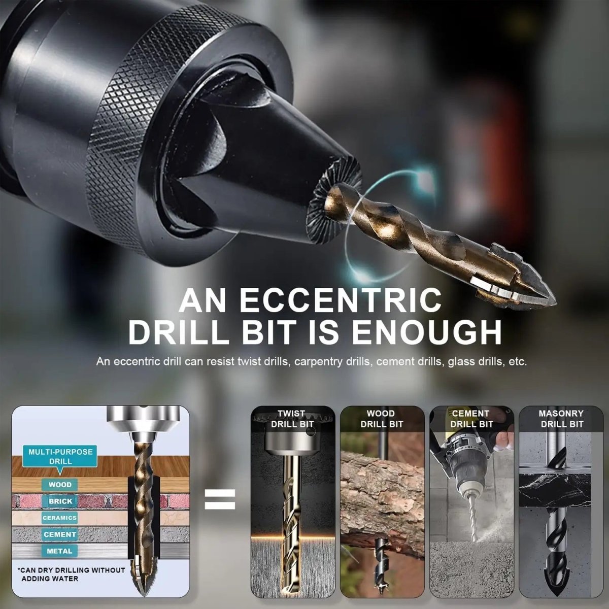 10PCS High - Strength Eccentric Twist Drill Bit,New Four - FluteSawtooth Eccentric Drill Bit,Multifunction Drill Bit Set(5/6/8/10/12) - HomeDIYer