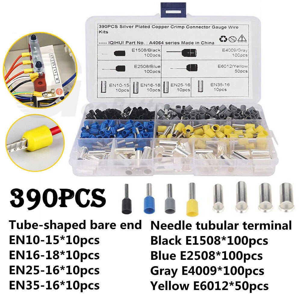 390pcs wire end ferrule set Insulated & uninsulated Bare wires End sleeve Cable lugs - HomeDIYer