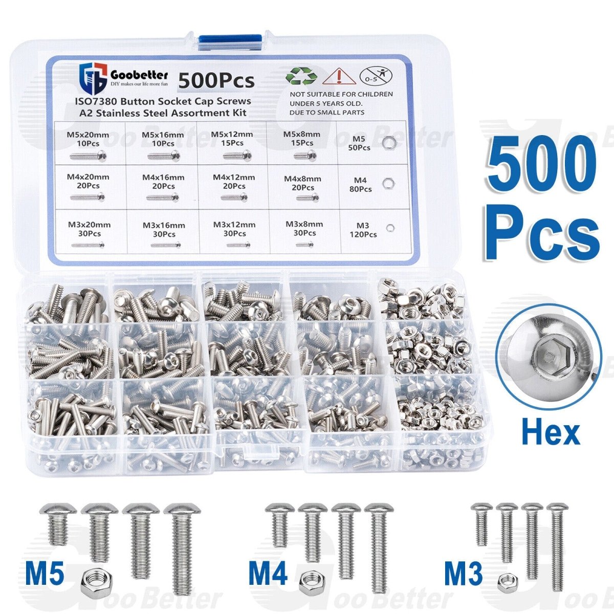 Button Head Socket Cap Screws Nut Assortment Kit Allen Hex Bolt Stainless Steel - HomeDIYer
