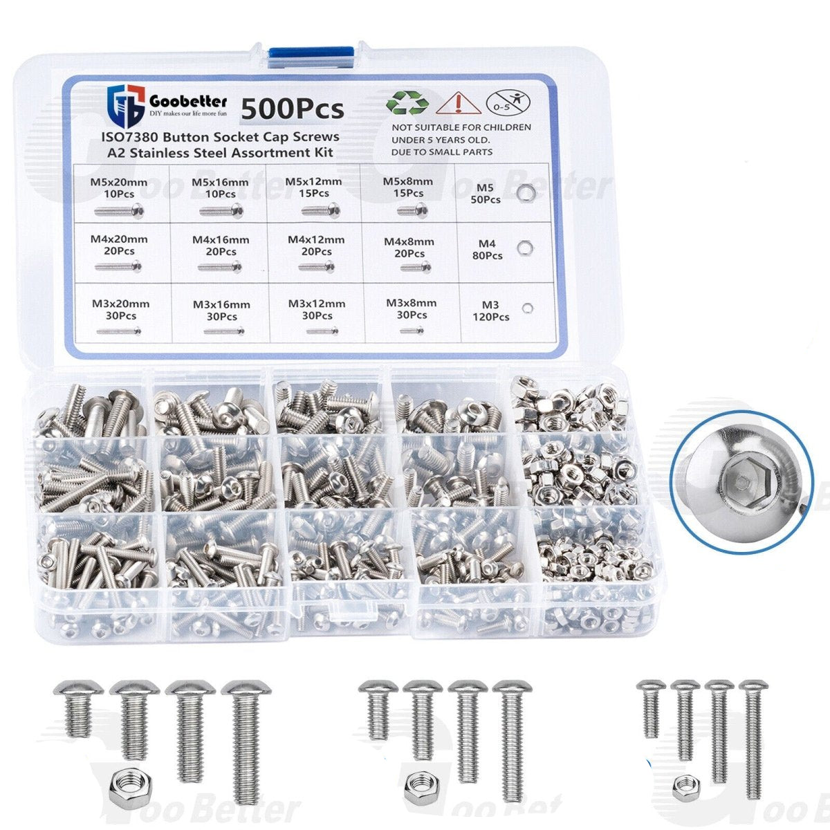 Button Head Socket Cap Screws Nut Assortment Kit Allen Hex Bolt Stainless Steel - HomeDIYer