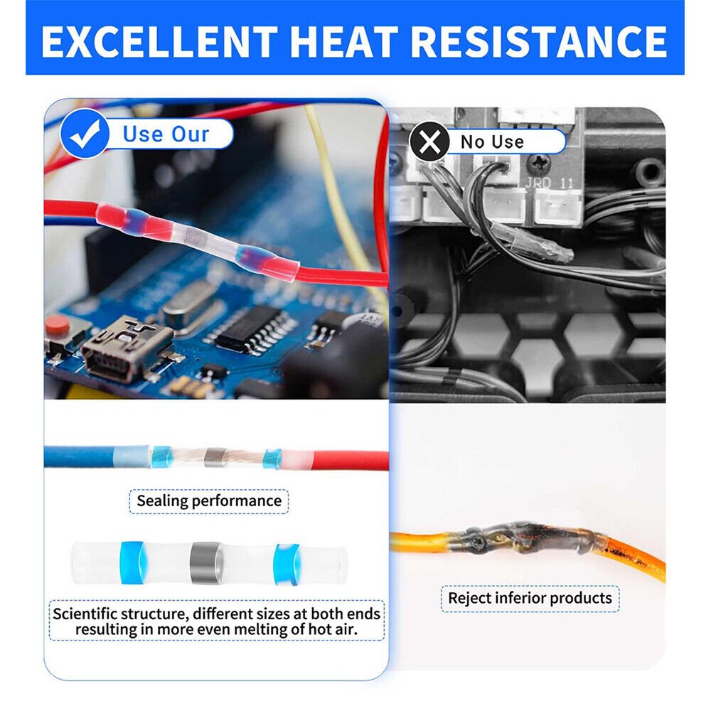 200pcs Solder Sleeve Seal Heat Shrink Butt Wire Connectors Terminals Waterproof - HomeDIYer