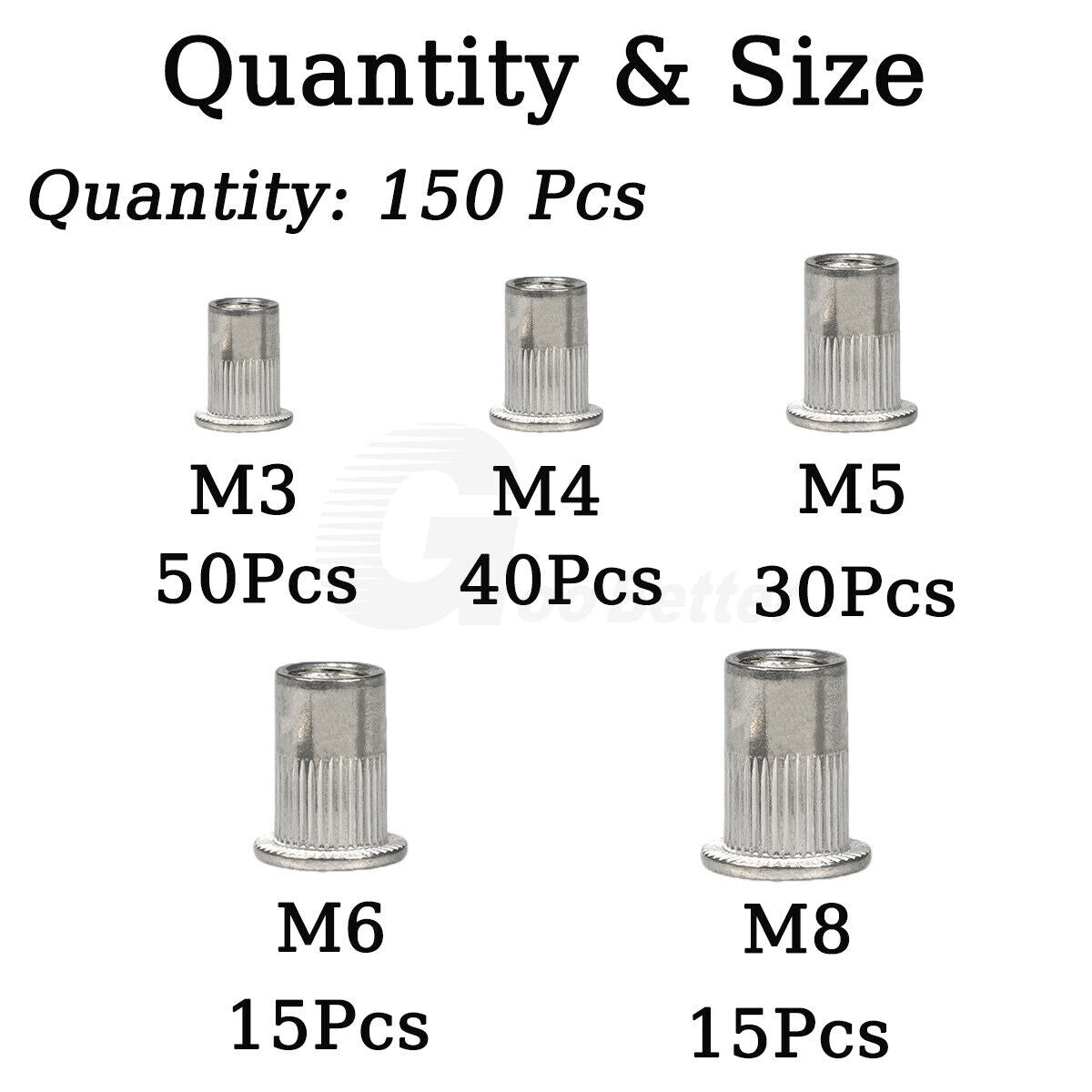 150PCS M3 - M8 Rivnuts Kit Stainless Steel Flat Head Rivet Nut Blind Nutserts Knurled - HomeDIYer