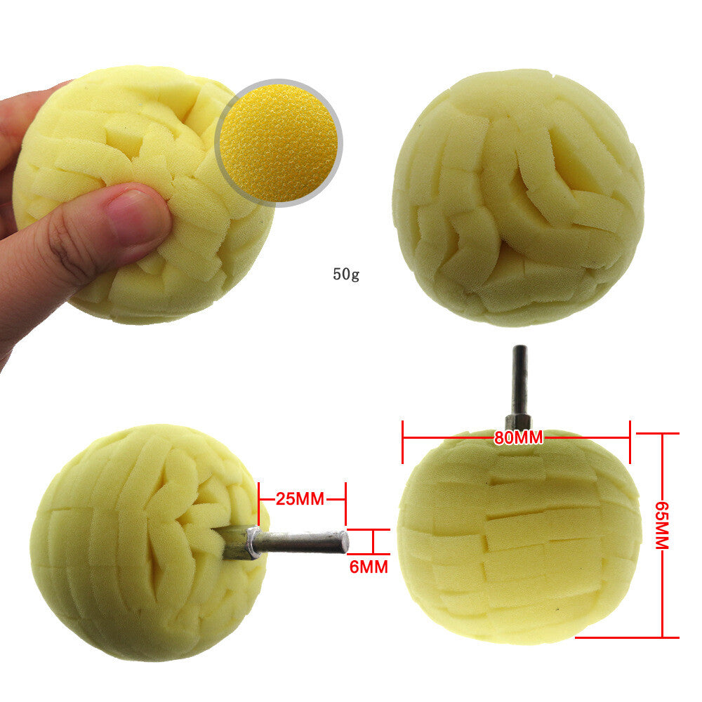 80mm Car Wheel Brush Sponge Ball Foam Buffing Pad Polishing Waxing Cleaning Tool