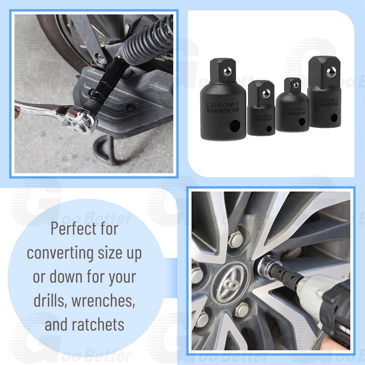 4 Pcs 3/8" to 1/4" 1/2 inch Air Impact Socket Adapter Set Drive Ratchet Reducer - HomeDIYer