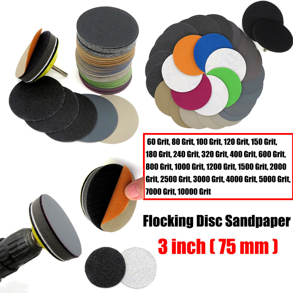 3" Inch 75mm Wet And Dry Sandpaper Grit 60# ~10000# Hook&Loop Sanding Discs Pads