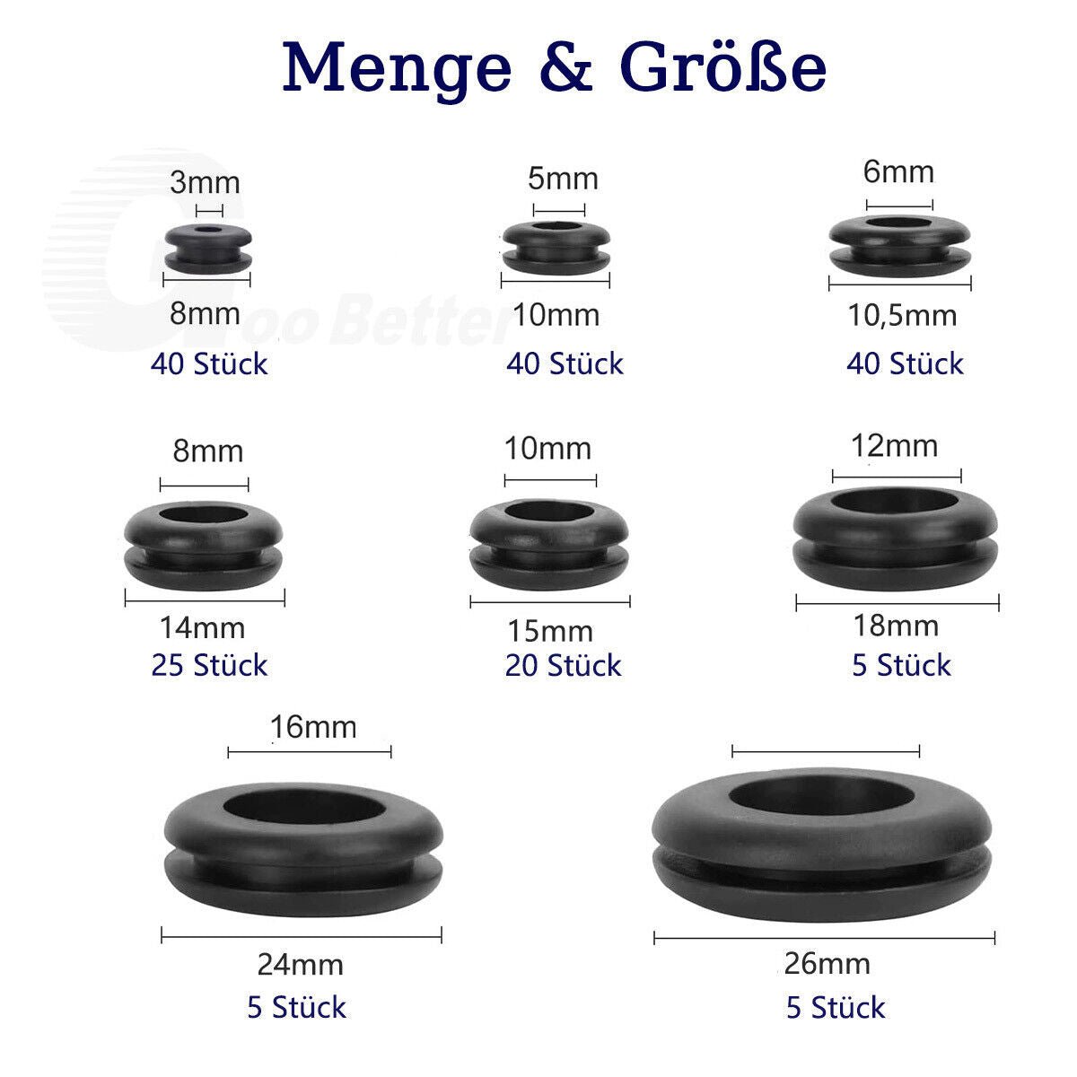 180 Pcs Rubber Grommets Cable Grommet 3mm - 18mm Cable Grommet Set - HomeDIYer