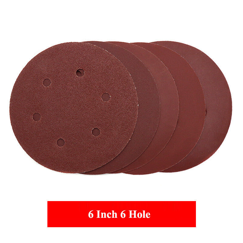 150mm 6 Inch SANDING DISCS 6 Hole Self-Adhesive Red Sandpaper 40#-800# Hook&Loop
