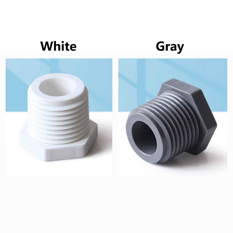 Close-up detail of PVC male thread plug showing precise thread pattern