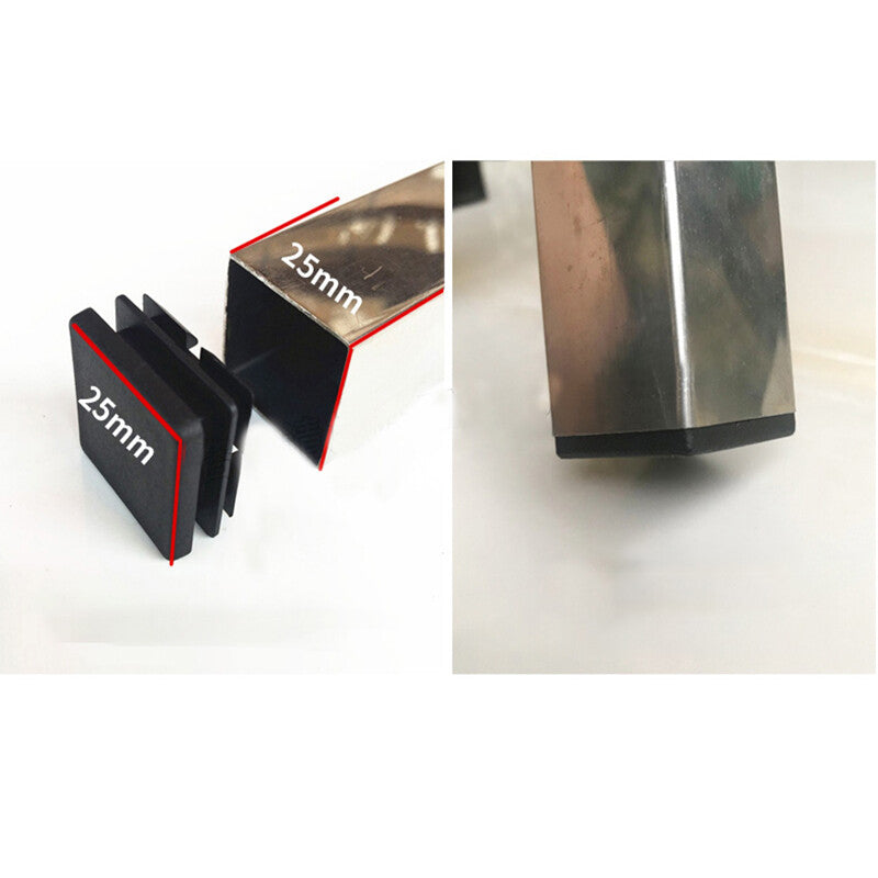 Square end caps protecting tubing on construction site railing system