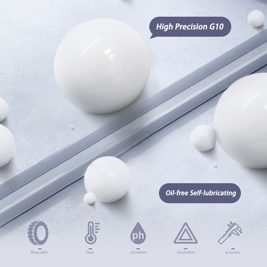 Side-by-side material comparison with steel balls highlighting whiteness