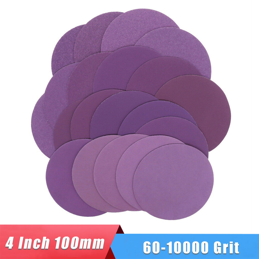 Close-up of a 4-inch 100mm purple sandpaper disc with a high 10000 grit for ultra-fine wet sanding and polishing.
