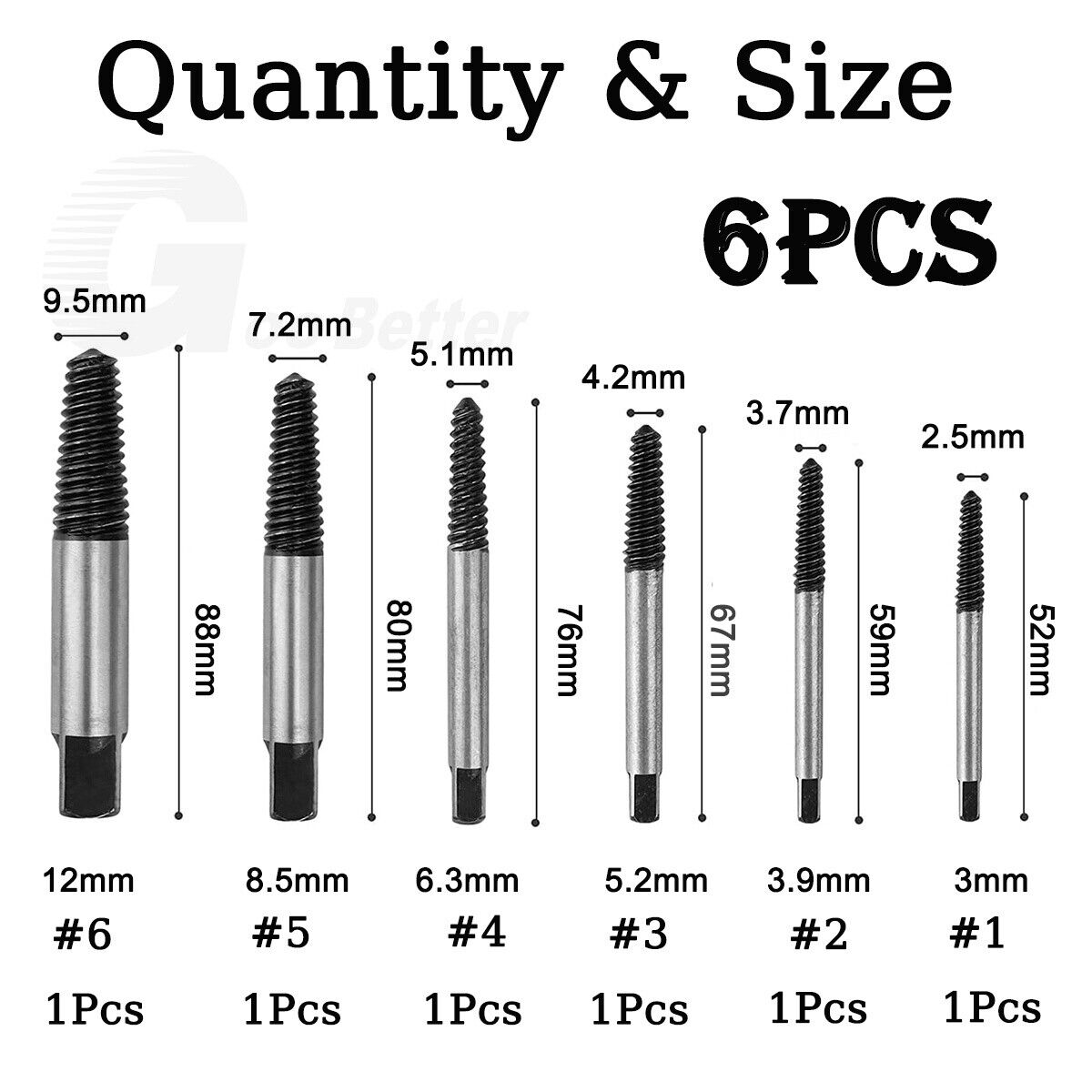 6Pcs Screw Extractor Set Drill Bits 1 - 6 Out Broken Damage Screws Bolt Remover - HomeDIYer