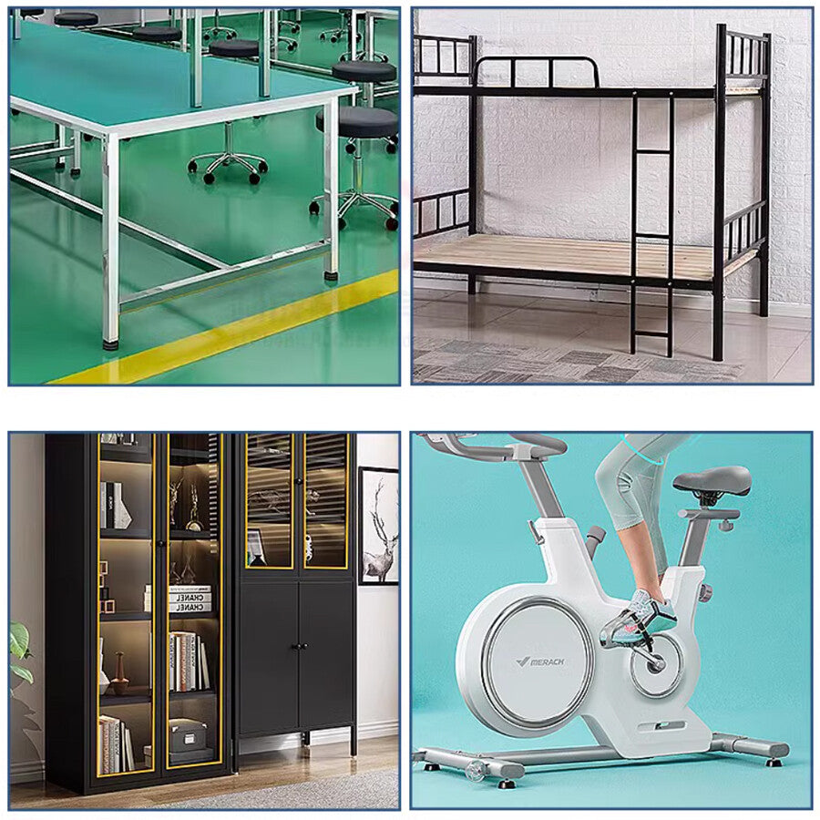 Multiple components arranged showing complete leveling system