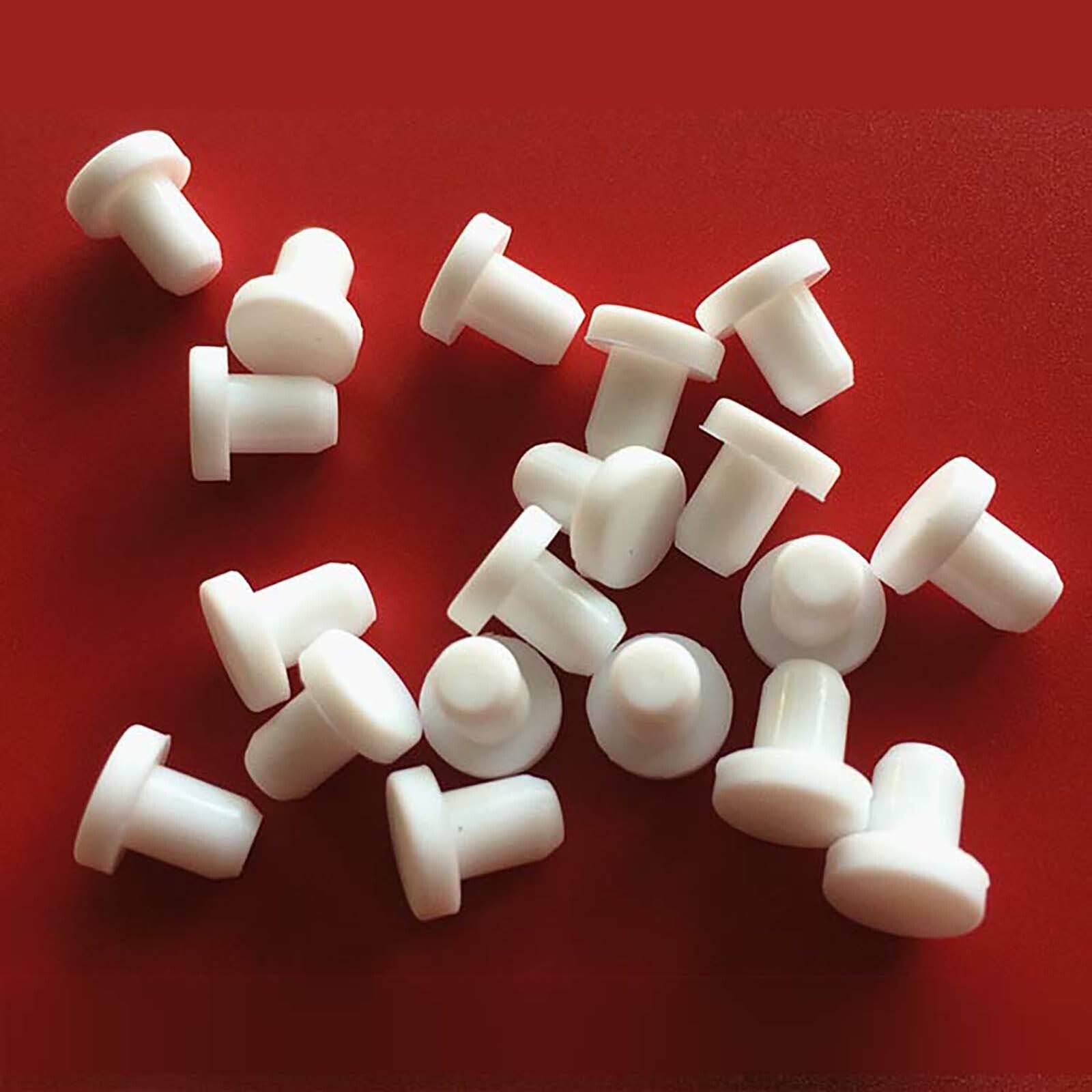 White Silicone Hole Plug assortment showing solid and hollow types for 9mm to 19mm holes