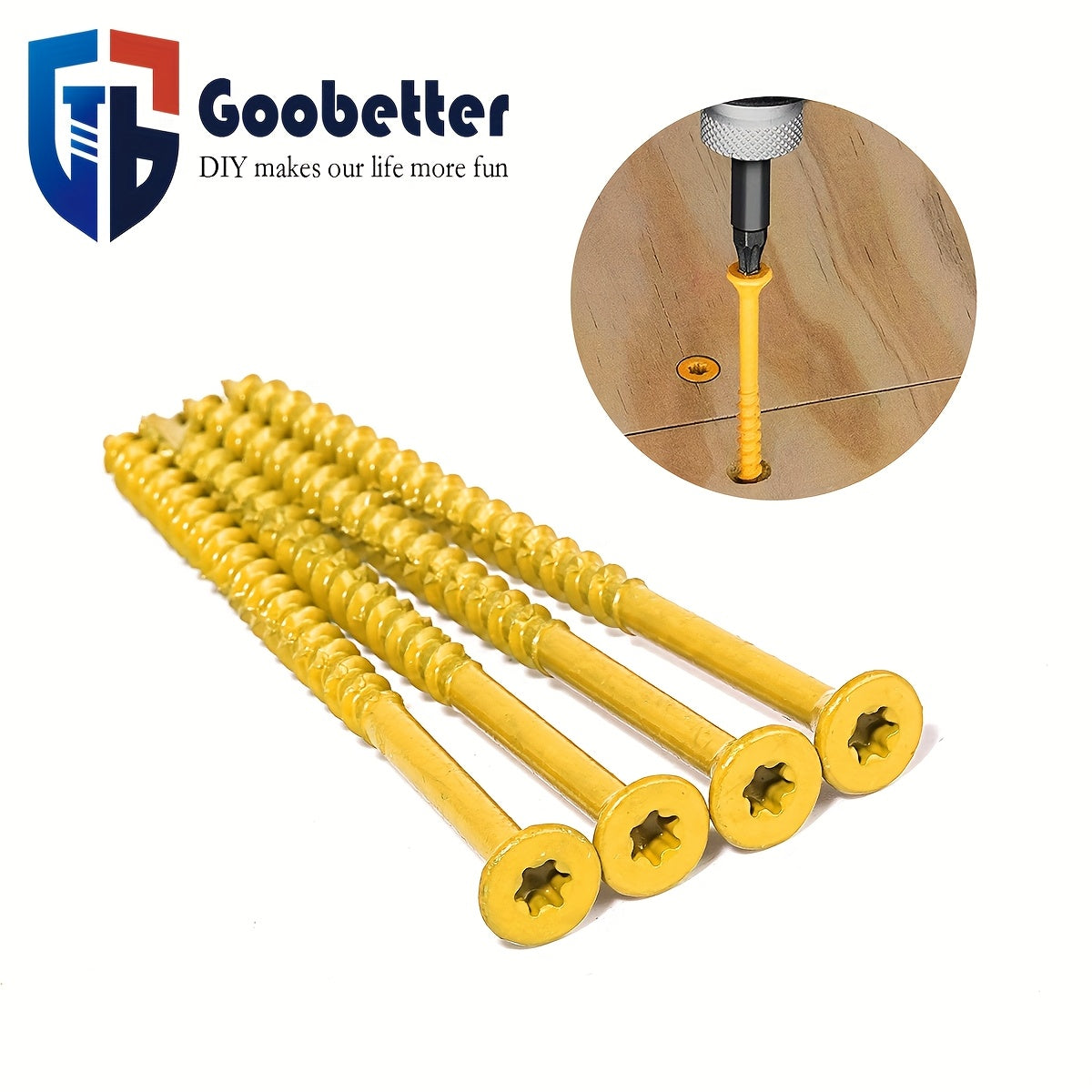 300Pcs Yellow Deck Screws 4 Inch – #10 x 4" Galvanized Wood Screws, Torx/Star Drive, Self Tapping, Includes 2 T25 Bits