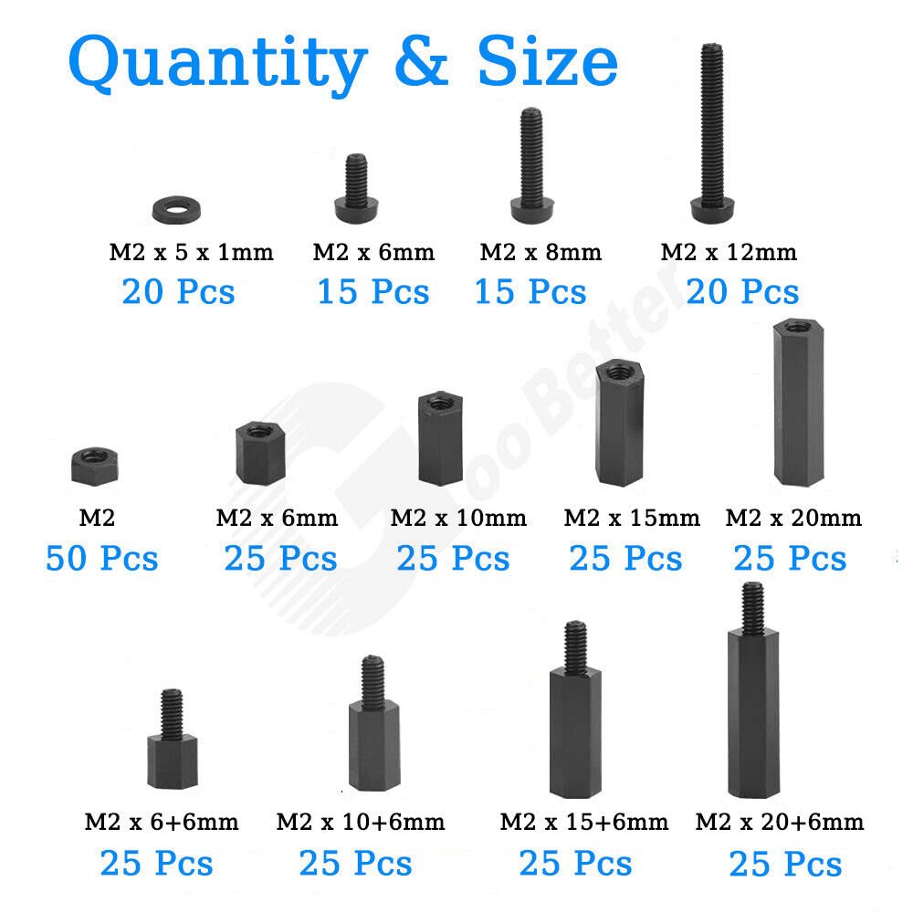 320Pcs M2 Nylon Male Female Hex Column Standoff Spacer PCB Board Screw Nut Kit - HomeDIYer