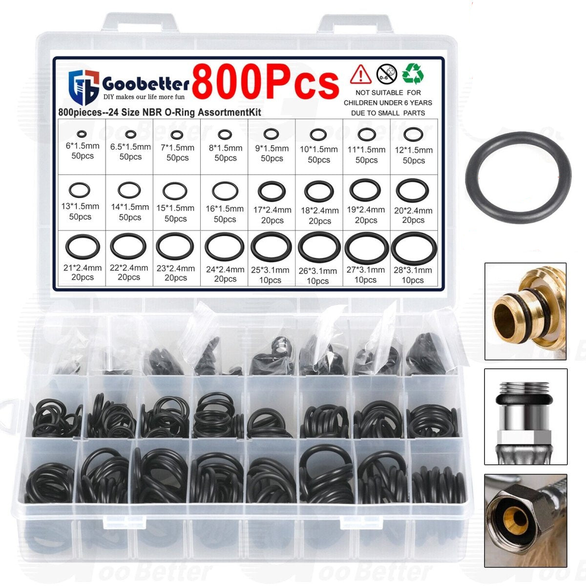 800pcs Nitrilerubber O Ring Seal Kit 6mm - 28mm Seals For Water, Oil And Gas Pipes - HomeDIYer