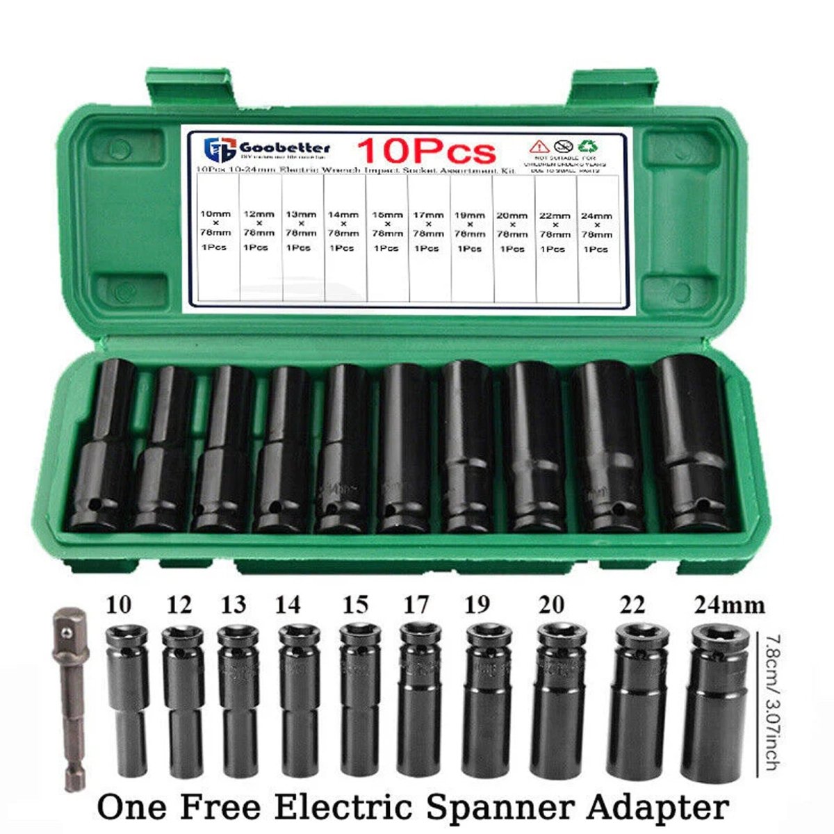 10x 1/2" Deep Impact Socket 10 - 24mm Set Metric Socket Drive Long Reach Thin Wall - HomeDIYer