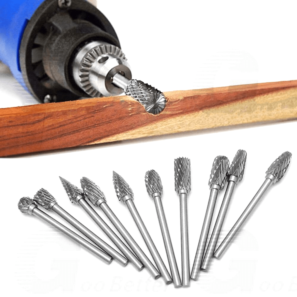10x Double Cut Tungsten Carbide Rotary Burr Set 1/8" Drill Bits for Dremel Tool - HomeDIYer