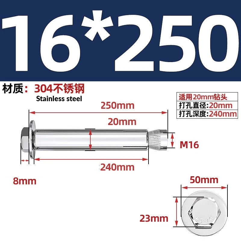 Stainless Steel Masonry Concrete Expansion Anchor Bolt — M6 M8 M10 M12 M16 | 304 & 201 SS