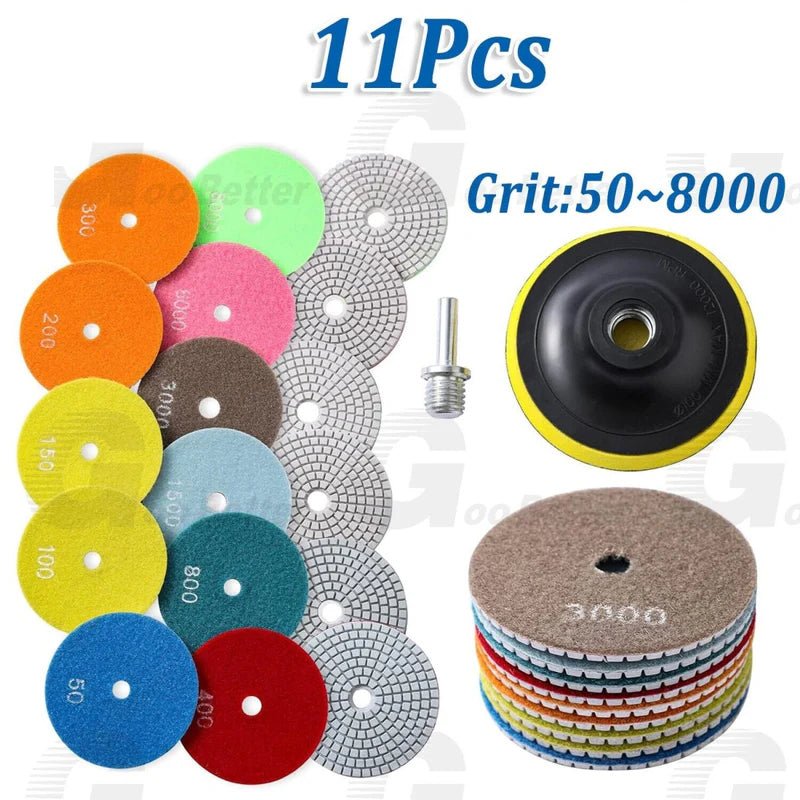 11Pcs 4 inch 100mm Diamond Polishing Pads Kit Wet/Dry for Granite Stone Concrete - HomeDIYer