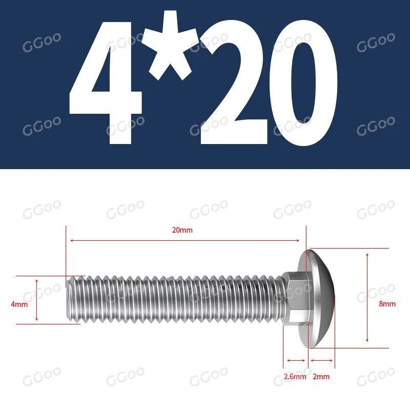 M4 Carriage Bolts – G304 Stainless Steel, DIN 603, Cup Square Dome Head - HomeDIYer