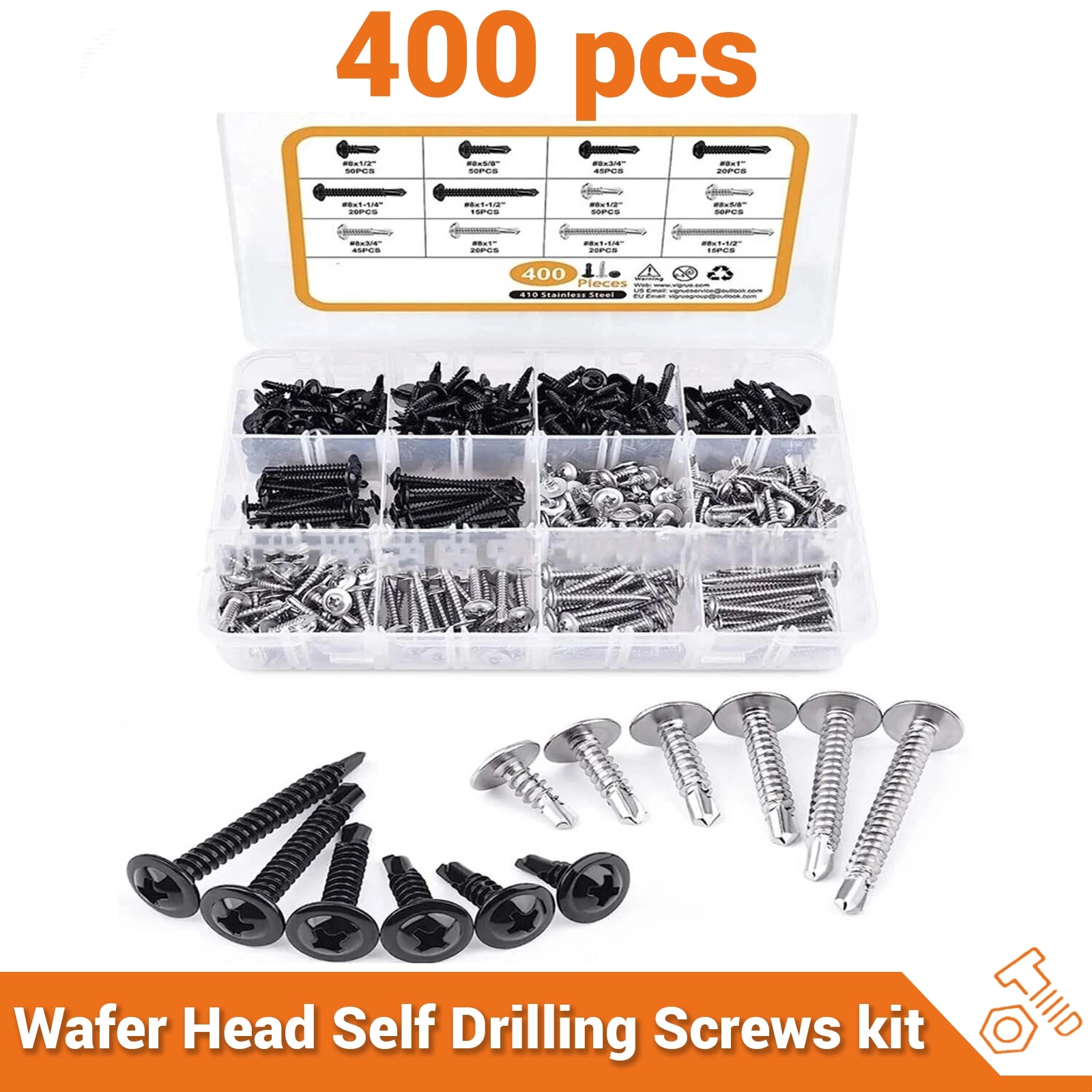 400Pcs 8 Phillips Wafer Head Self Tapping/Drilling Screws Kit 410 Stainless Steel - HomeDIYer