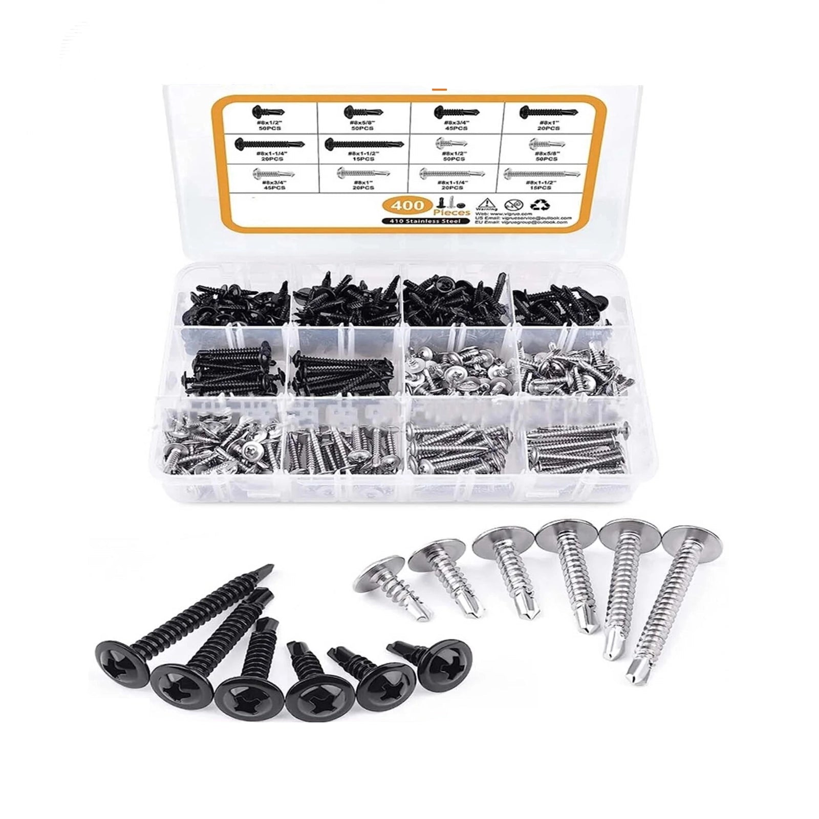 400Pcs 8 Phillips Wafer Head Self Tapping/Drilling Screws Kit 410 Stainless Steel - HomeDIYer