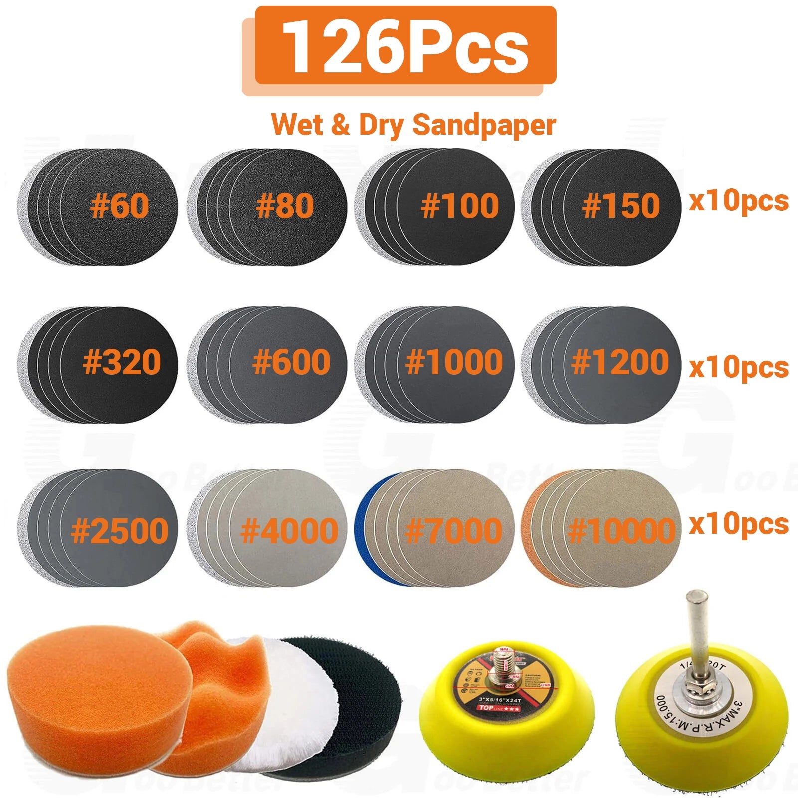 126Pcs 3inch Sanding Discs Foam Buffing Polishing Sponge Sander Buffer Pad Kit - HomeDIYer