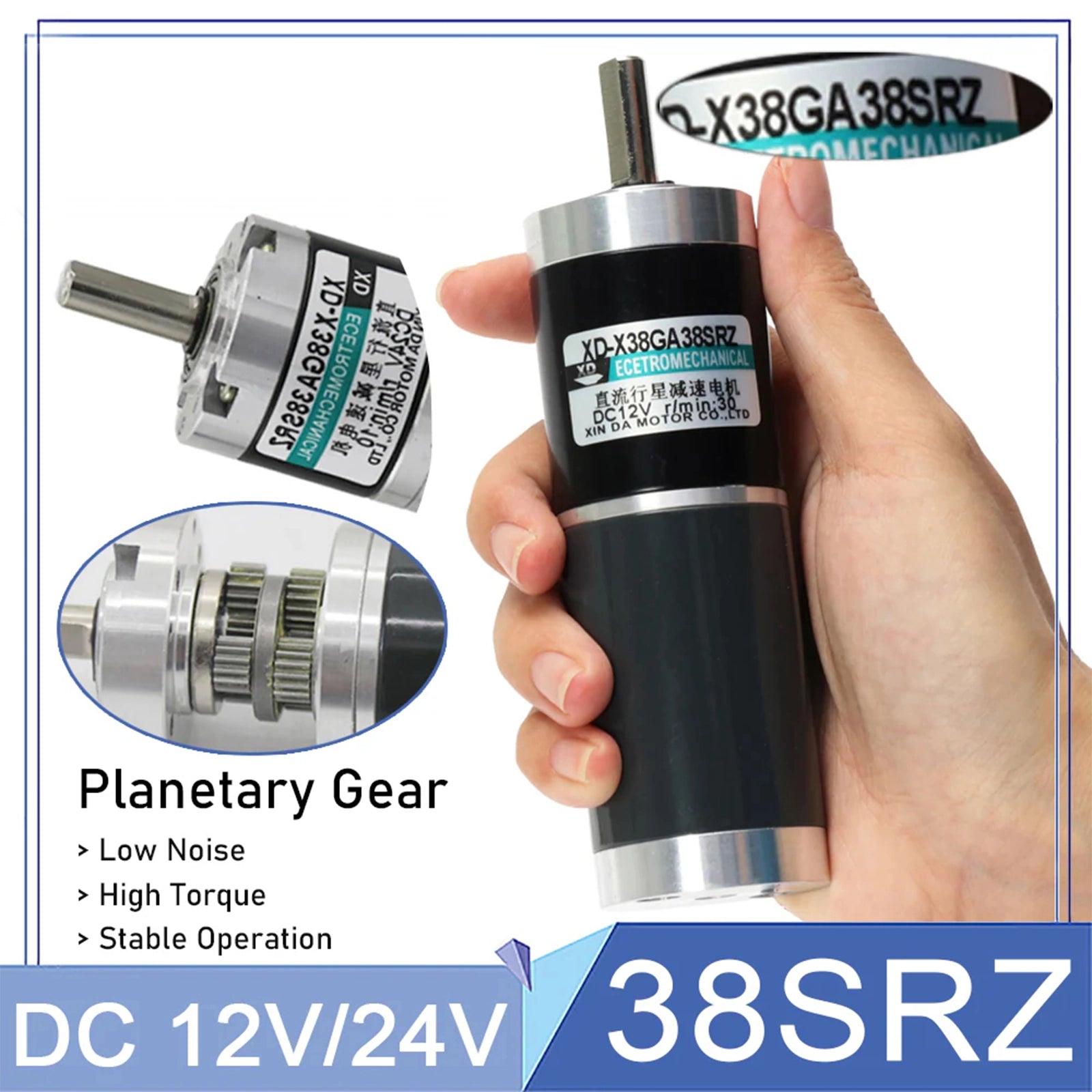 DC 12V/24V Planetary Gearbox Gear Motor 5RPM - 400RPM 10W High Torque 38GA/38SRZ - HomeDIYer