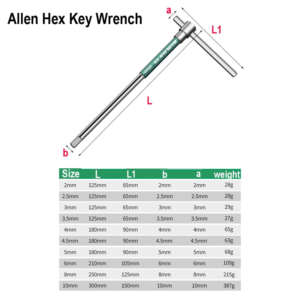 Long Sliding T-handle Allen Hex Key Wrench Set 2-10mm Torx Allen Key Set T10-T50
