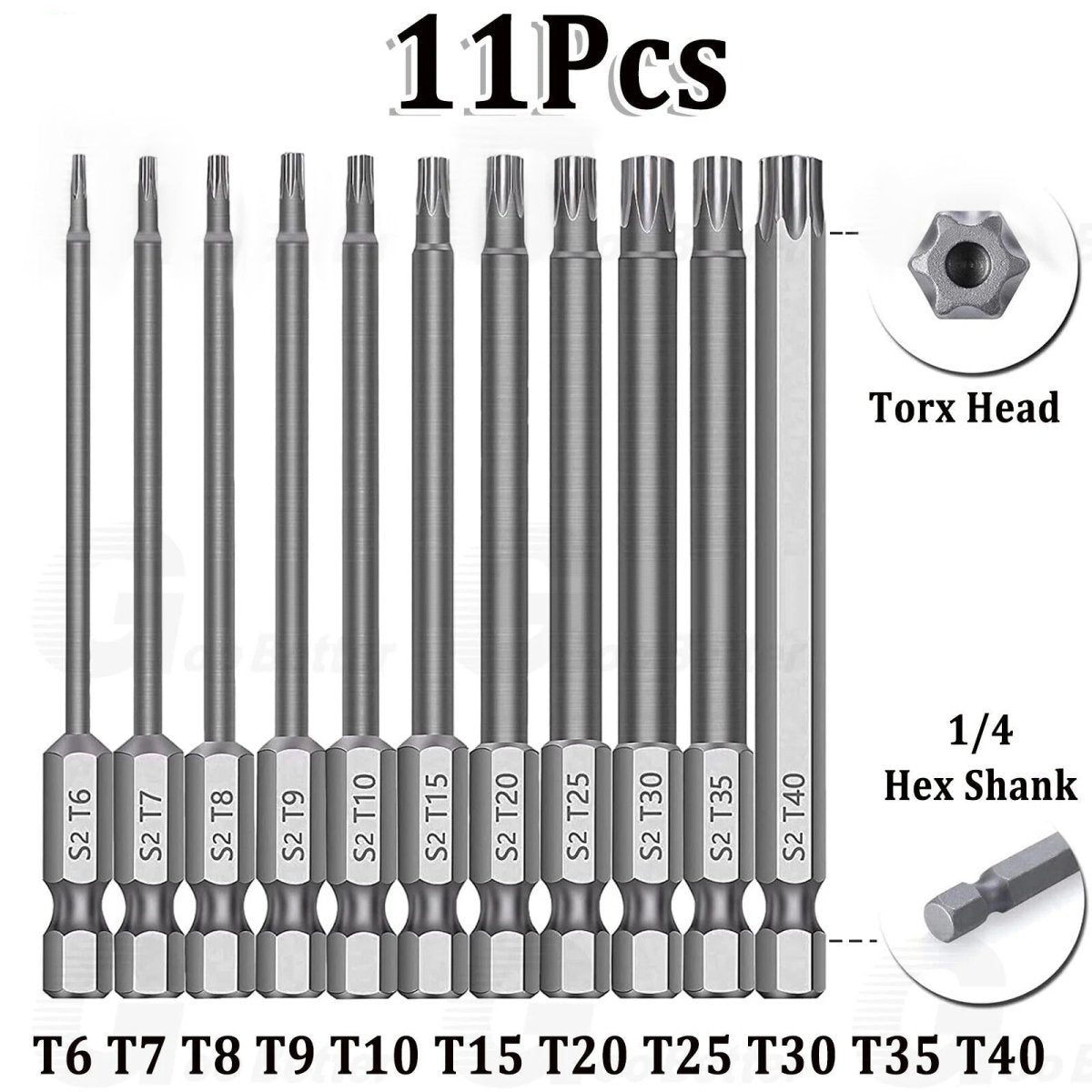 11pcs Magnetic Head Torx Screwdriver Bit Set T6 - T40 Security Tamper Proof Star - HomeDIYer
