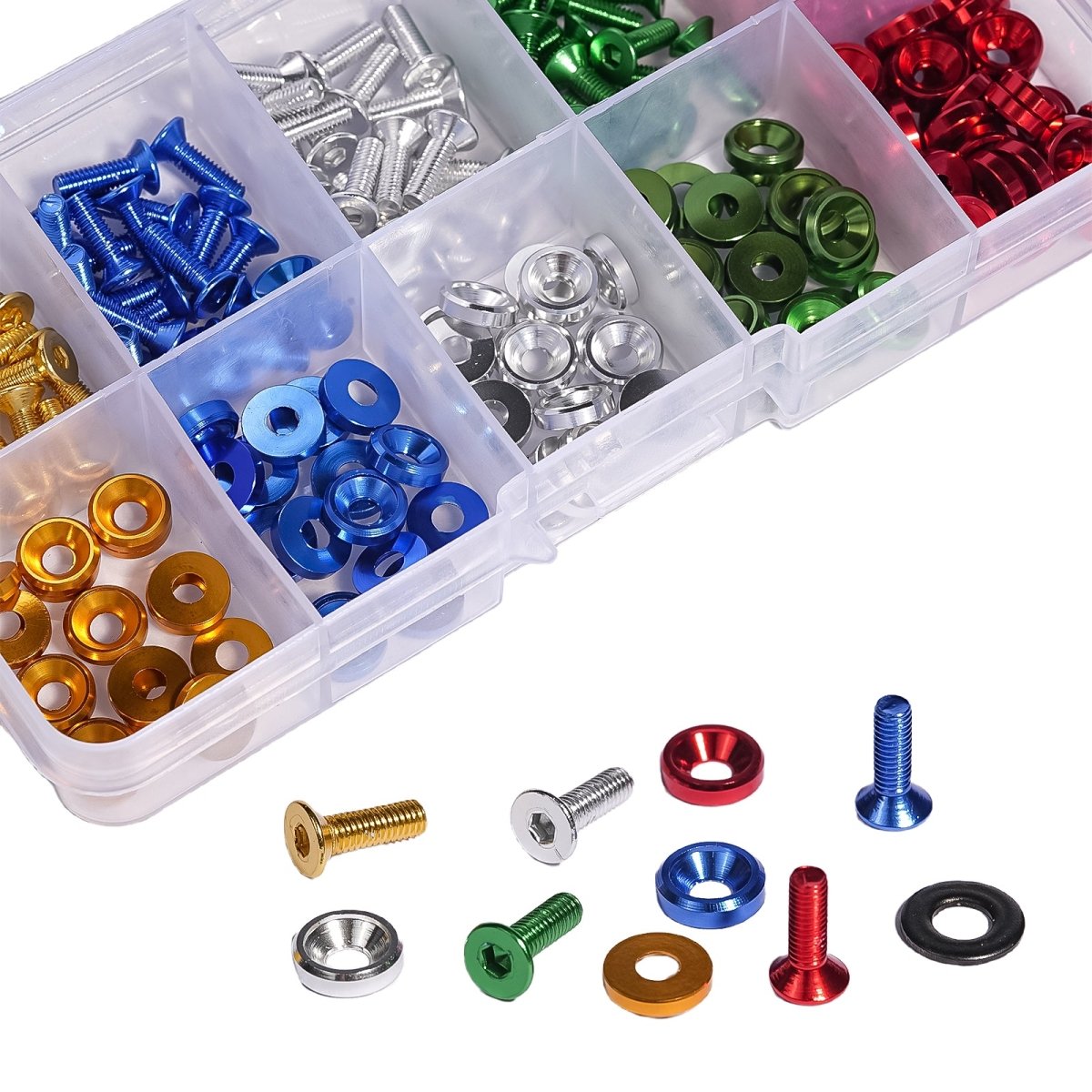 200Pcs Aluminium Alloy Hex Socket Countersunk Flat Head Screw & Washers Assortment Set Gold Colour To Burgundy - HomeDIYer