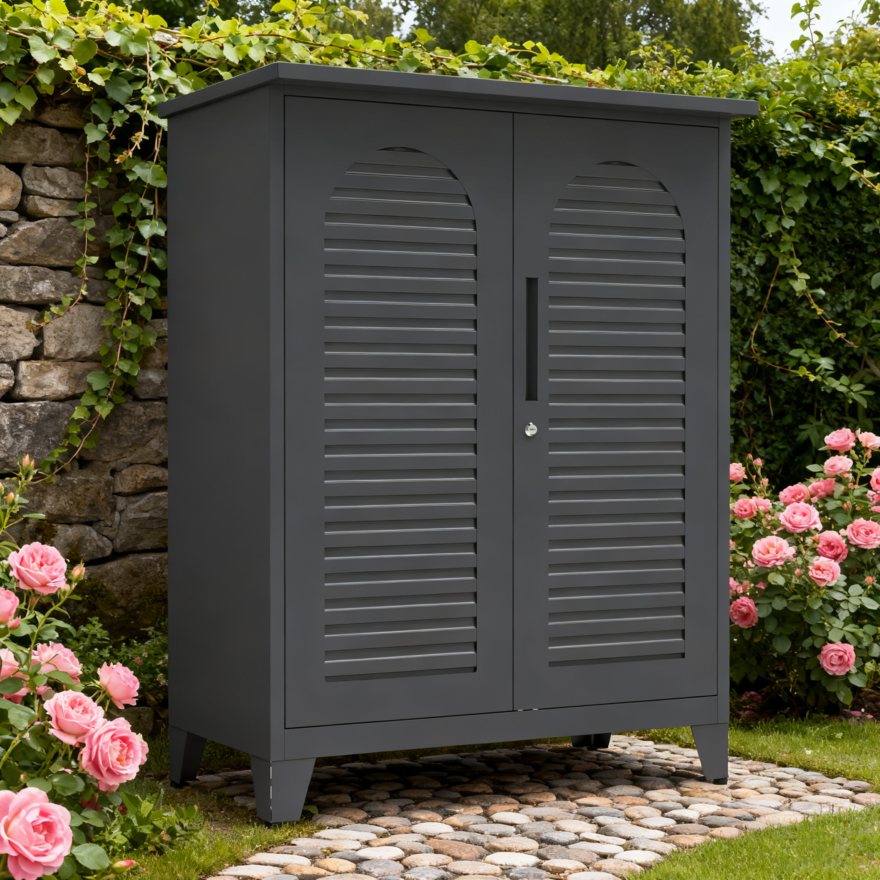 47'' Tall Metal Tool Storage Cabinet, with Ample Storage Space for Garage,Warehouse,Garden,Office, Living Room,Bathroom,Utility Room ( Slate )