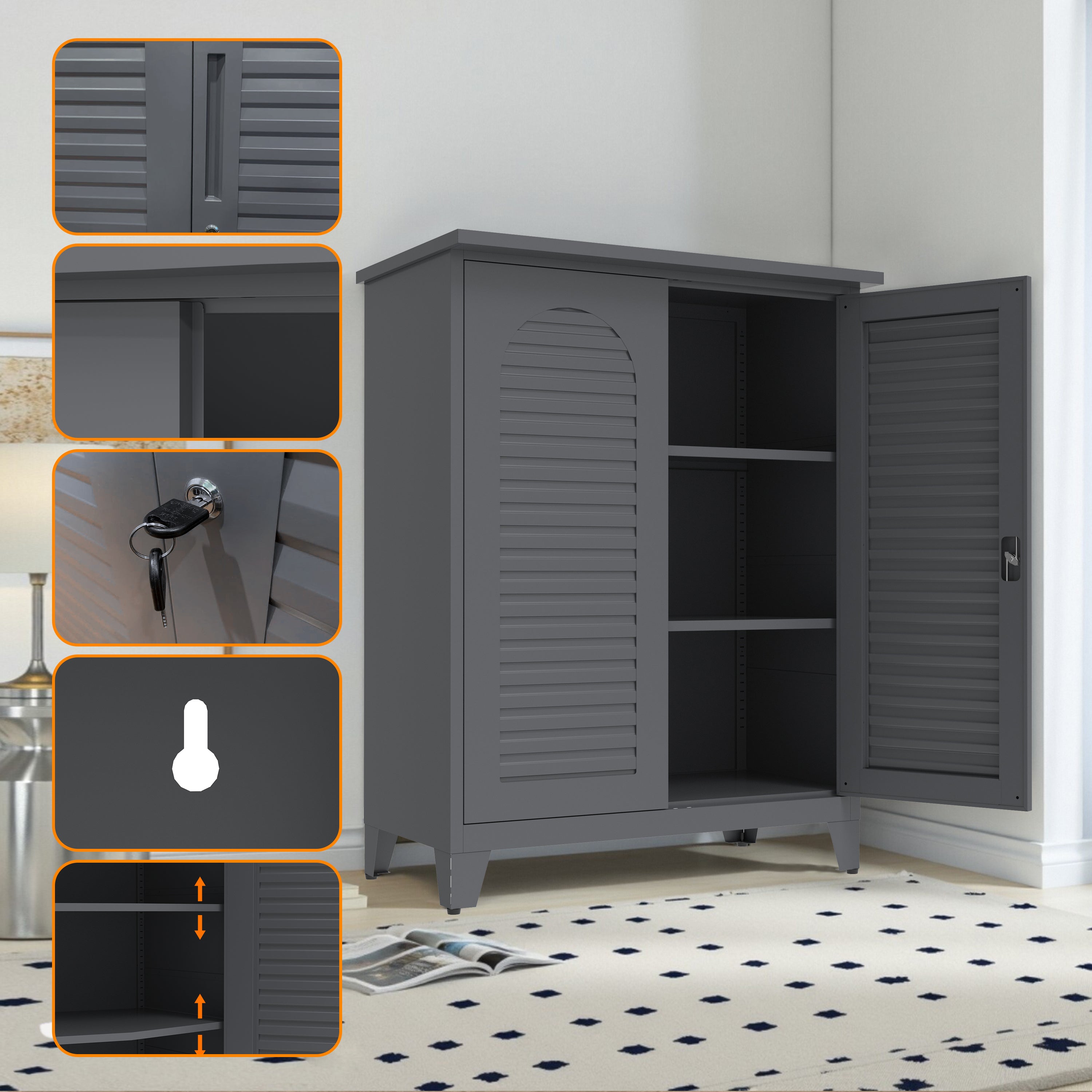 47'' Tall Metal Tool Storage Cabinet, with Ample Storage Space for Garage,Warehouse,Garden,Office, Living Room,Bathroom,Utility Room ( Slate )