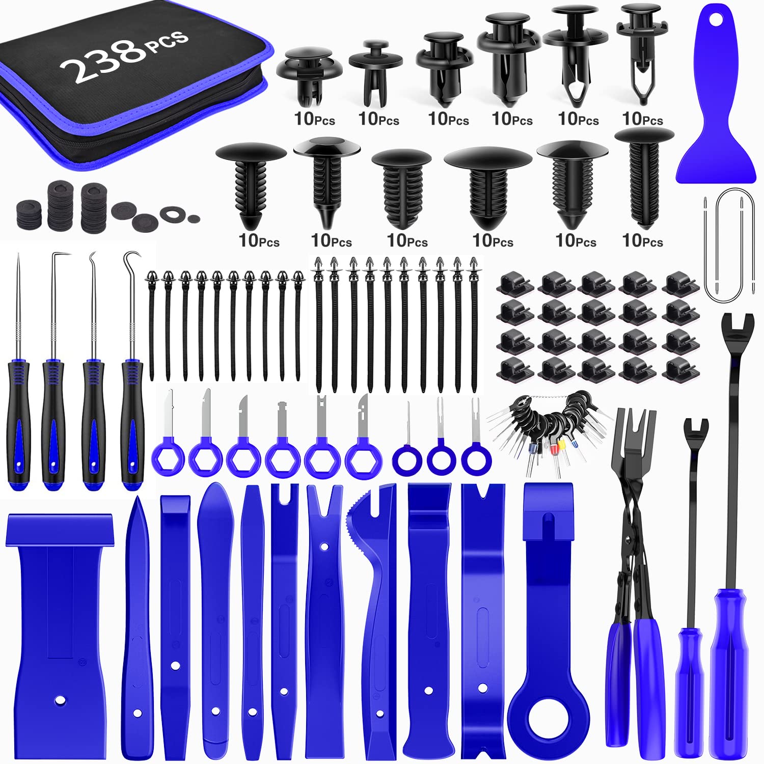 238 Pcs Trim Removal Tool Kit, Car Pry Tool Kit Door Panel/Radio/Stereo/Terminal Removal Tool Set, Auto Clip Pliers Fastener Remover Panel Removal Tool Kit, Pry Tool Set with Storage Bag