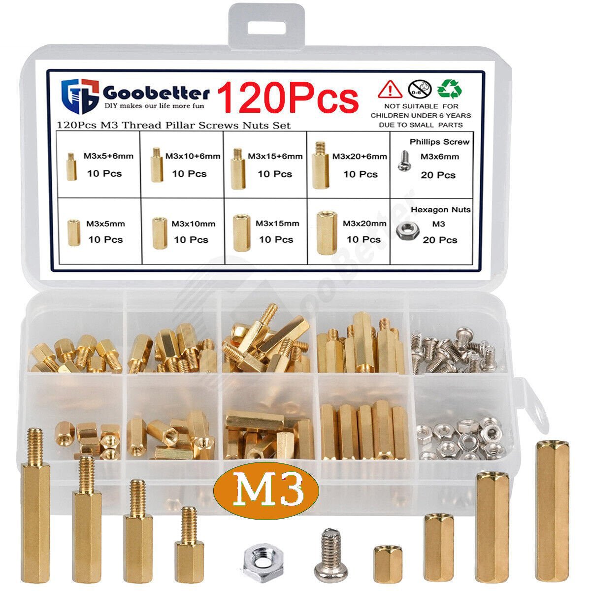 120Pcs M3 Male Female Brass Hex Column Standoff Spacer PCB Board Screw Nut Kit - HomeDIYer