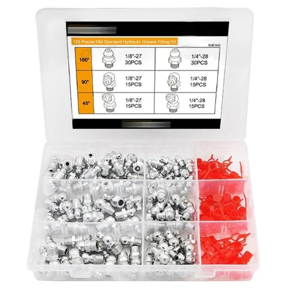 120 PCS Grease Fitting Assortment SAE Straight and Angled Zerk Kit 90 45 Degree - HomeDIYer