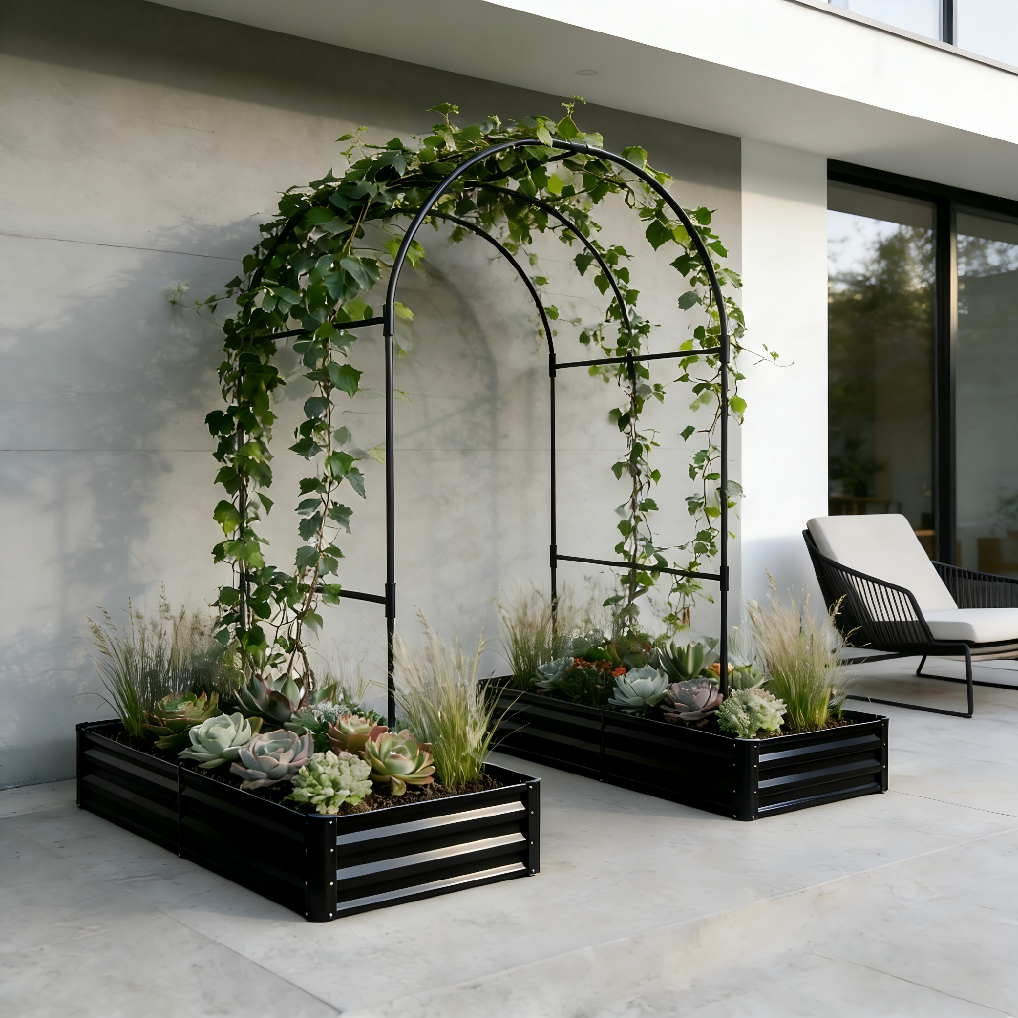 Raised Garden Bed with Arch Trellis, 2 Pack Metal Planter Boxes with Garden Arch, Outdoor Garden Planter for Climbing Plants Vegetables Flowers